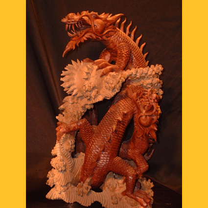 Drachen: Zwei Drachen auf Korallenriff Holzdrachen Einzelstück