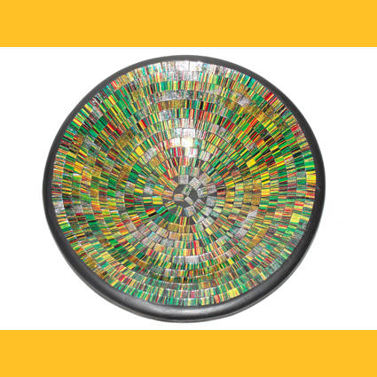Deko Schale Glasmosaik rund gelb rot gr/ün gestreift glitter 20 cm