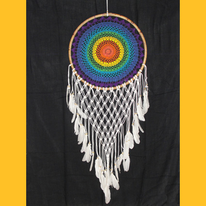 Traumfänger: Traumfänger Dreamcatcher gehäkelt bunt Ø 50cm mit