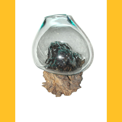 Glasvase Bodenvase 40 cm auf Wurzelholz