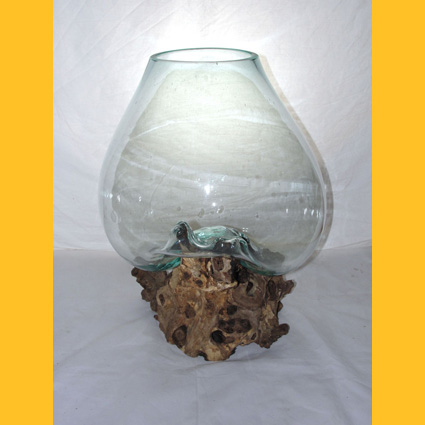 Blumenvasen auf Treibholz / Wurzel-Holz Glas-Vasen: Glas Bodenvase 60cm