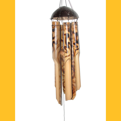 Bambus Windspiele Bambus Windspiel Gecko geflammt längstes Rohr 40 cm